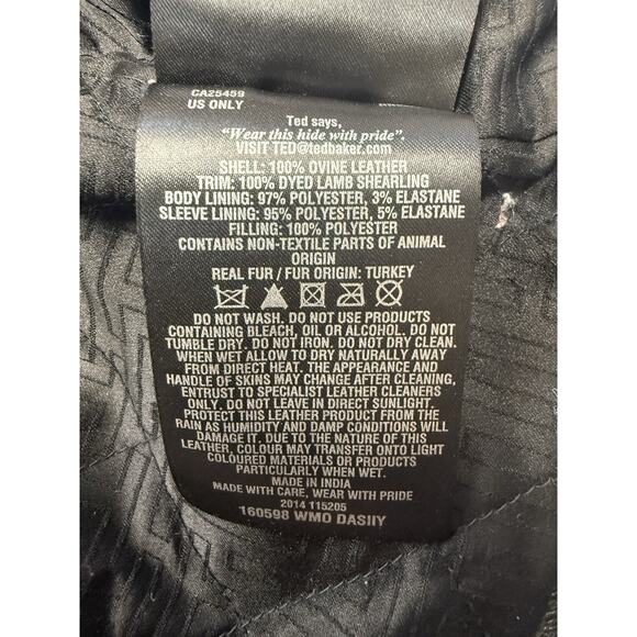 Ted Baker London Ovine Leather Jacket Women's Size 1 Lamb Shearling Fur Trim - Picture 8 of 10